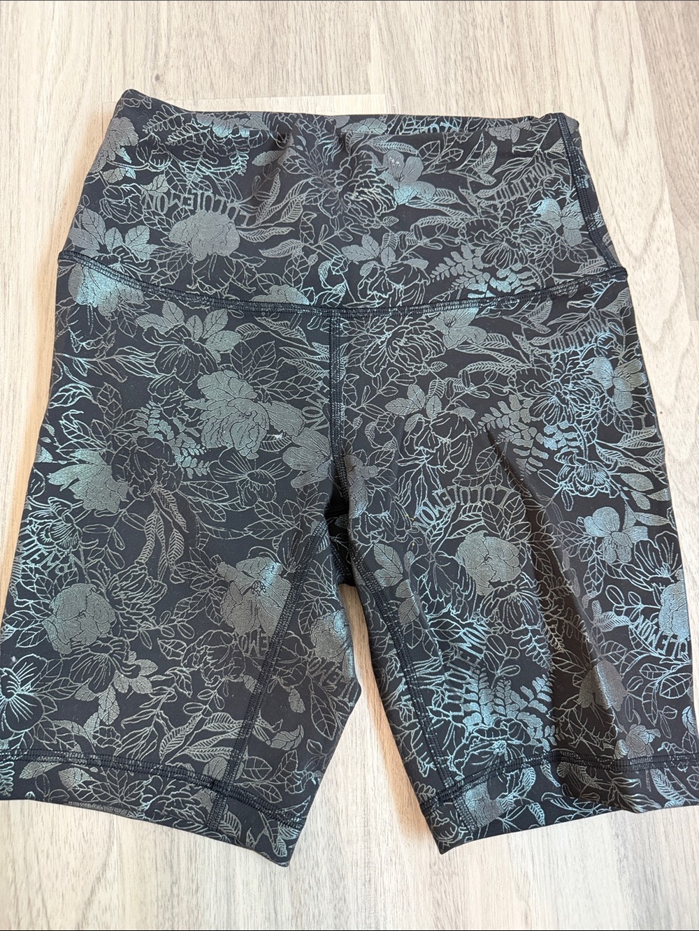 lululemon athletica Black Floral Metallic Bike Shorts